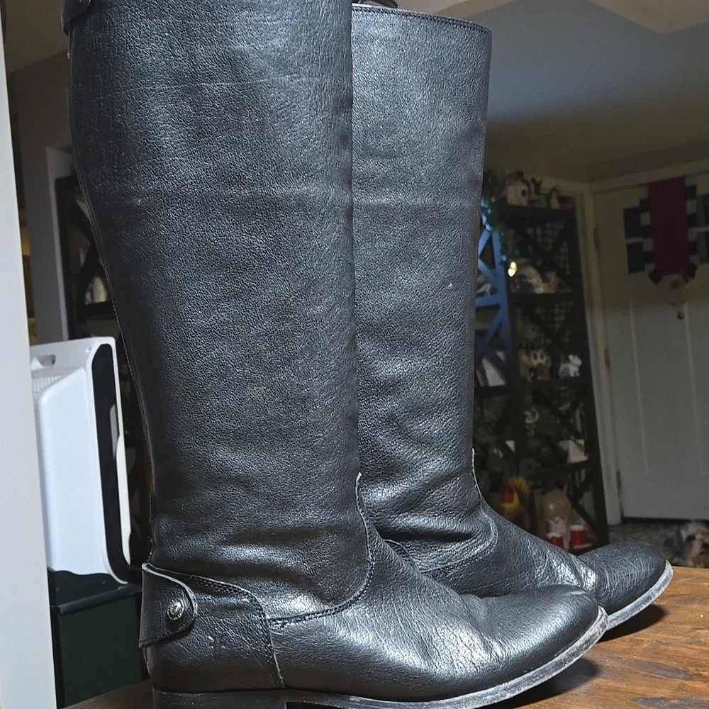 Frye Melissa Button Back Tall Black Leather Riding Style Boots Ladies Size 10